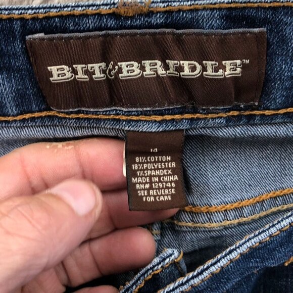 Bit & Bridle Womens Mini Skirt Size 14 Above The Knee Blue Denim Casual Chic - Picture 3 of 9